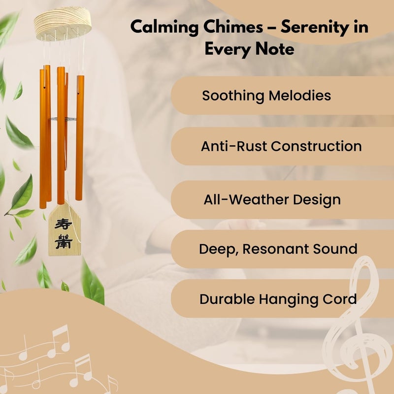 Plus Value 5 Pipe Wind Chimes for Balcony Home Positive Energy Decor Garden Outdoor Feng Shui Metal Hanging Bells Big Size (Positivity Vibes Windchimes for Office Decoration, Gold) - Image 3