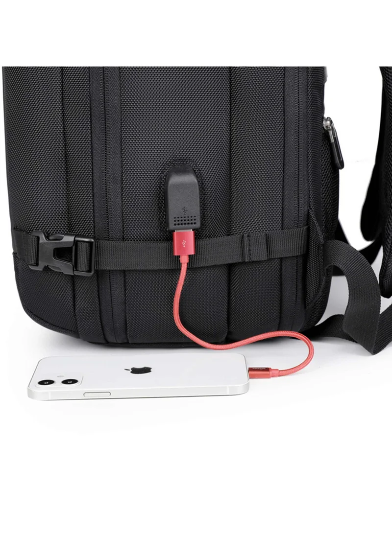 Hike  Unisex Expandable Shoulder Backpack Water Resistant Daypack with Built in USB port and Separate Laptop Compartment for Travel/Business/College, HK5038, Black  | Best Price UAE