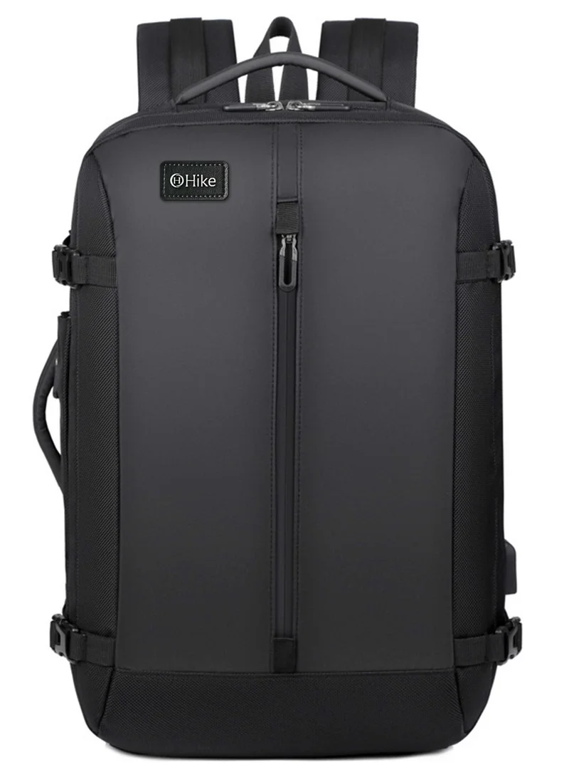 Hike  Unisex Expandable Shoulder Backpack Water Resistant Daypack with Built in USB port and Separate Laptop Compartment for Travel/Business/College, HK5038, Black  | Best Price UAE