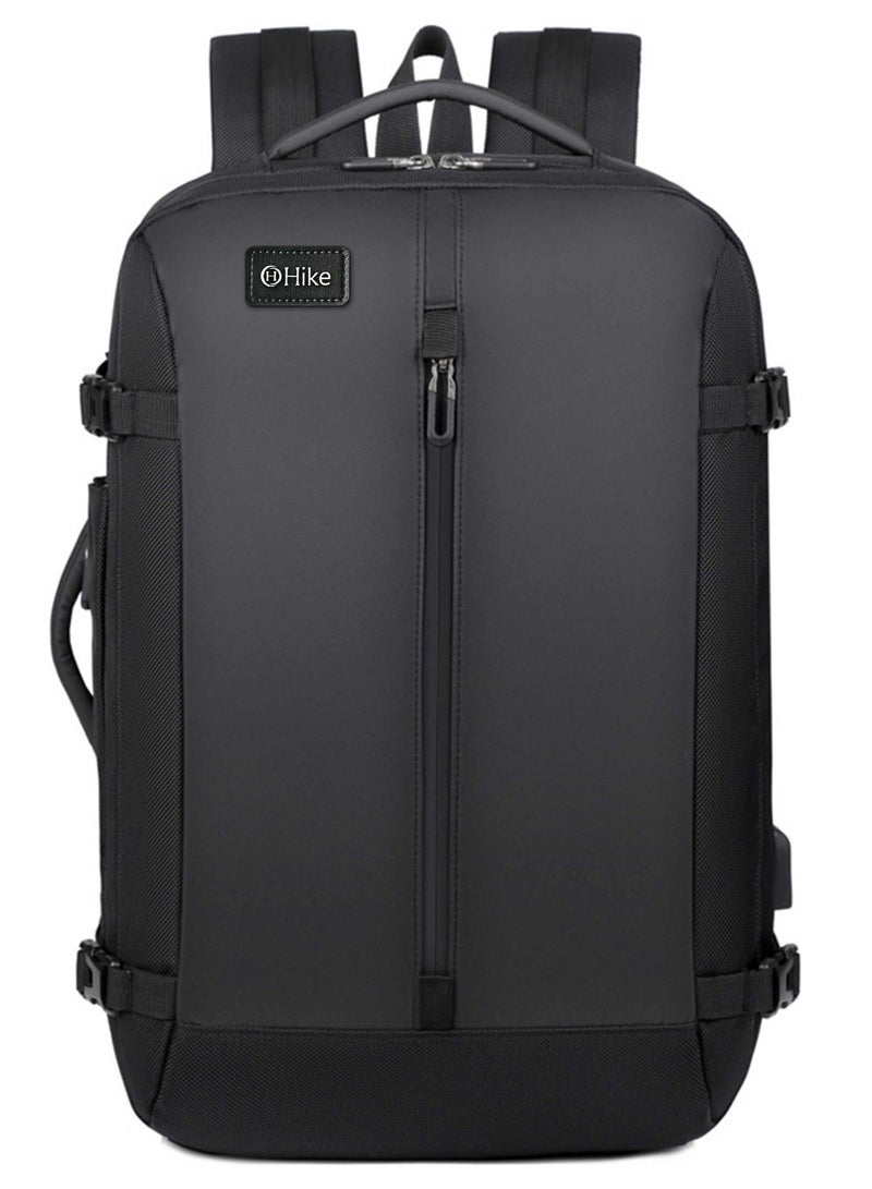 هايك Hike Unisex Expandable Shoulder Backpack Water Resistant Daypack with Built in USB port and Separate Laptop Compartment for Travel/Business/College, HK5038-BLACK - Image 3
