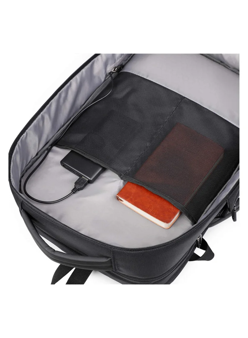 Hike  Unisex Expandable Shoulder Backpack Water Resistant Daypack with Built in USB port and Separate Laptop Compartment for Travel/Business/College, HK5038, Black  | Best Price UAE