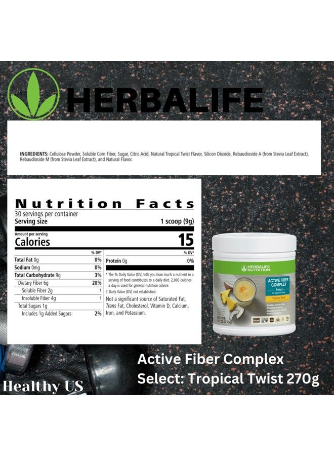 HERBALIFE Active Fiber Complex Select: Tropical Twist 270g for Digestive Health, No Artificial Flavors or Sweeteners, Gluten-Free, Made with Non-GM Ingredients, Certified Vegetarian - Image 3