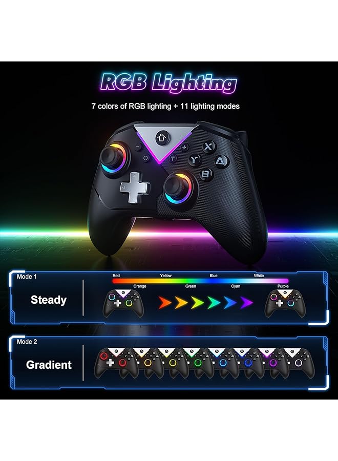 KASTWAVE 2 Pack Rgb Wireless Pc Switch Controller For Switch Lite Oled/Pc Steam/Android Bluetooth Controller With Hall Effect Joysticks/Back Buttons No Stick Drift No Dead Zone Includes Usb Adapter - Image 2