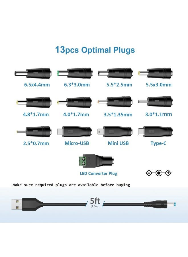Powseed 5V Universal DC Power Cable, USB to DC Charging Cord with 13pcs Adapter Plugs for Webcam Router, Power Bank, Toy, Recorder, Bluetooth Speaker, Scanner, DVR, Hard Disk Box, USB-HUB etc. - Image 4