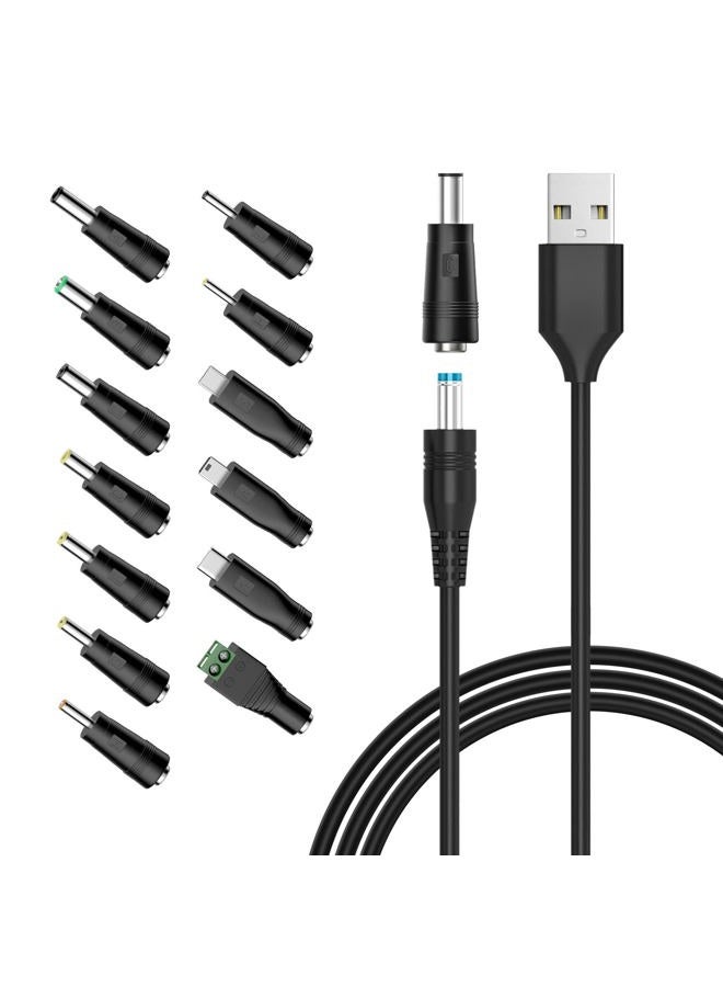 Powseed 5V Universal DC Power Cable, USB to DC Charging Cord with 13pcs Adapter Plugs for Webcam Router, Power Bank, Toy, Recorder, Bluetooth Speaker, Scanner, DVR, Hard Disk Box, USB-HUB etc. - Image 1