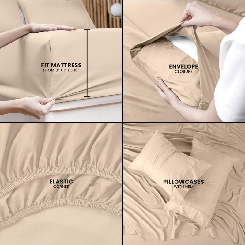 Utopia Bedding King Bed Sheets Set - 4 Piece Bedding - Brushed Microfiber - Shrinkage and Fade Resistant - Easy Care (King, Beige) - Image 4