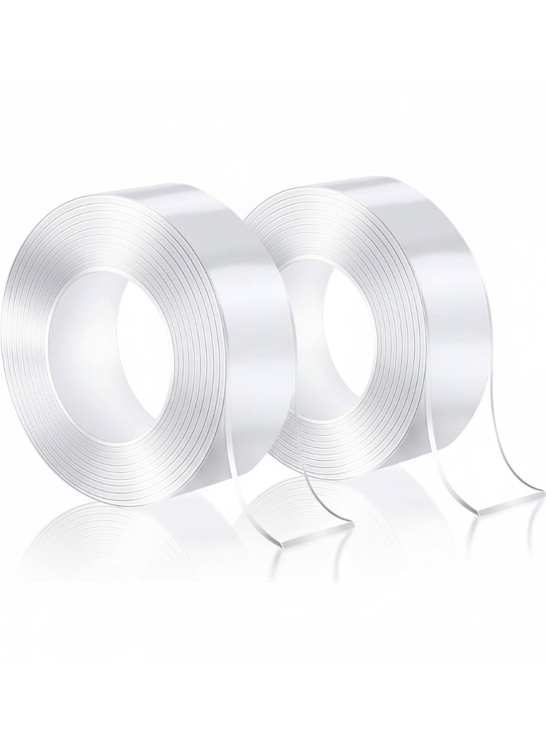 Magic Double Sided Nano Tape 18mm x 3M – 2 Pcs Transparent, Reusable, Washable & Waterproof Acrylic Mounting Tape, Strong Adhesive for Wall Hanging, Carpet Fixing, Home Decoration, No Drilling, Trace-Free & Easy Removal - Image 1