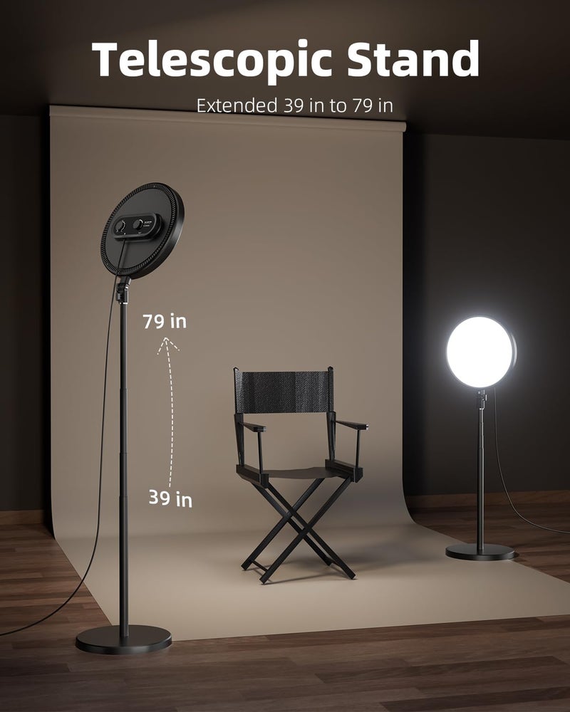 TODI Large Ring Light with 79" Stand, 6500K Full-Screen Selfie Light Ring with Stand and Phone Holder, Professional Big Ring Light for Live Stream, YouTube, TikTok, Makeup, Video, Barber, Photography - Image 3