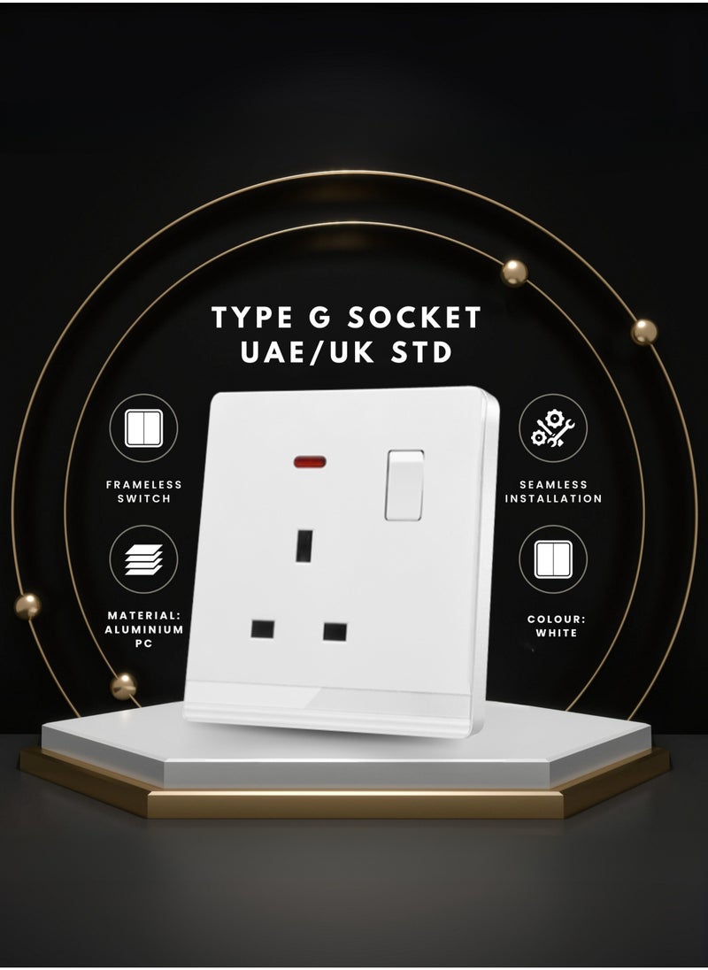 Vmax - Type G - Wall Socket with Switch and Indicator Light - 3x3"  White Ivory - Image 1