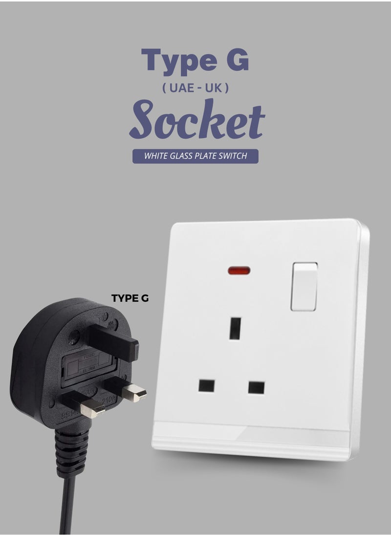 Vmax - Type G - Wall Socket with Switch and Indicator Light - 3x3"  White Ivory - Image 1