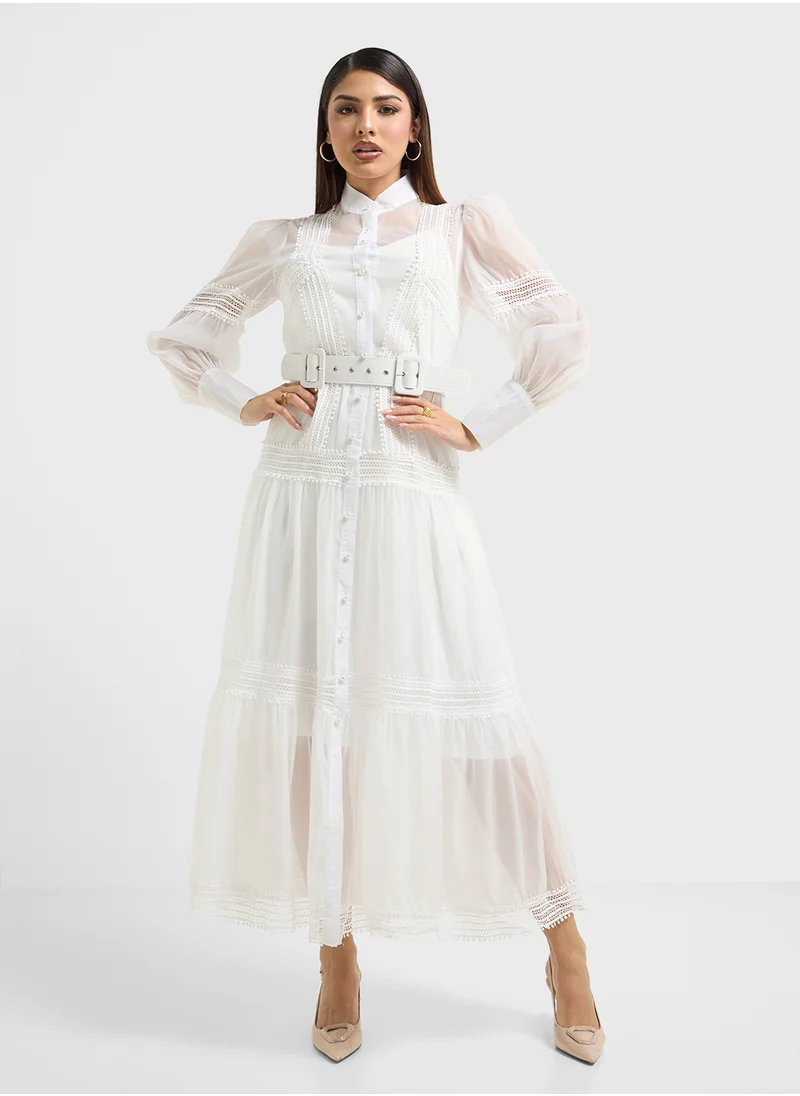 Khizana Sheer Dress With Lace Trim