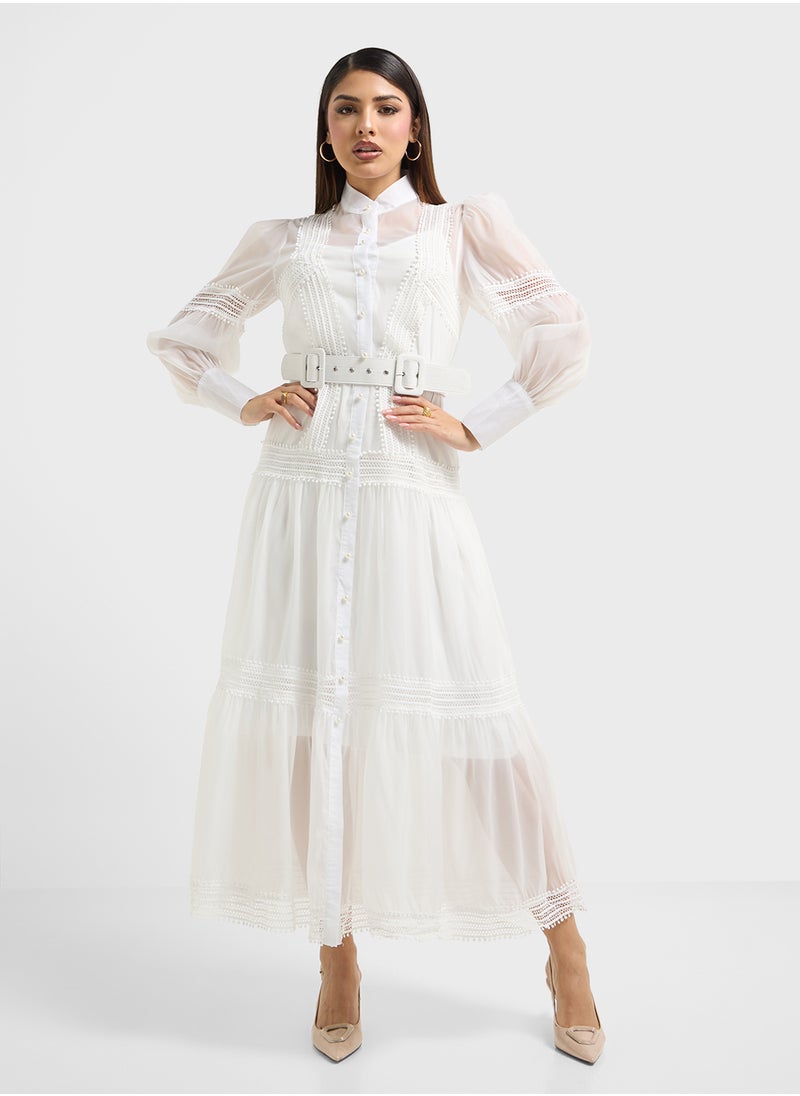 Khizana - Sheer Dress With Lace Trim - Image 1