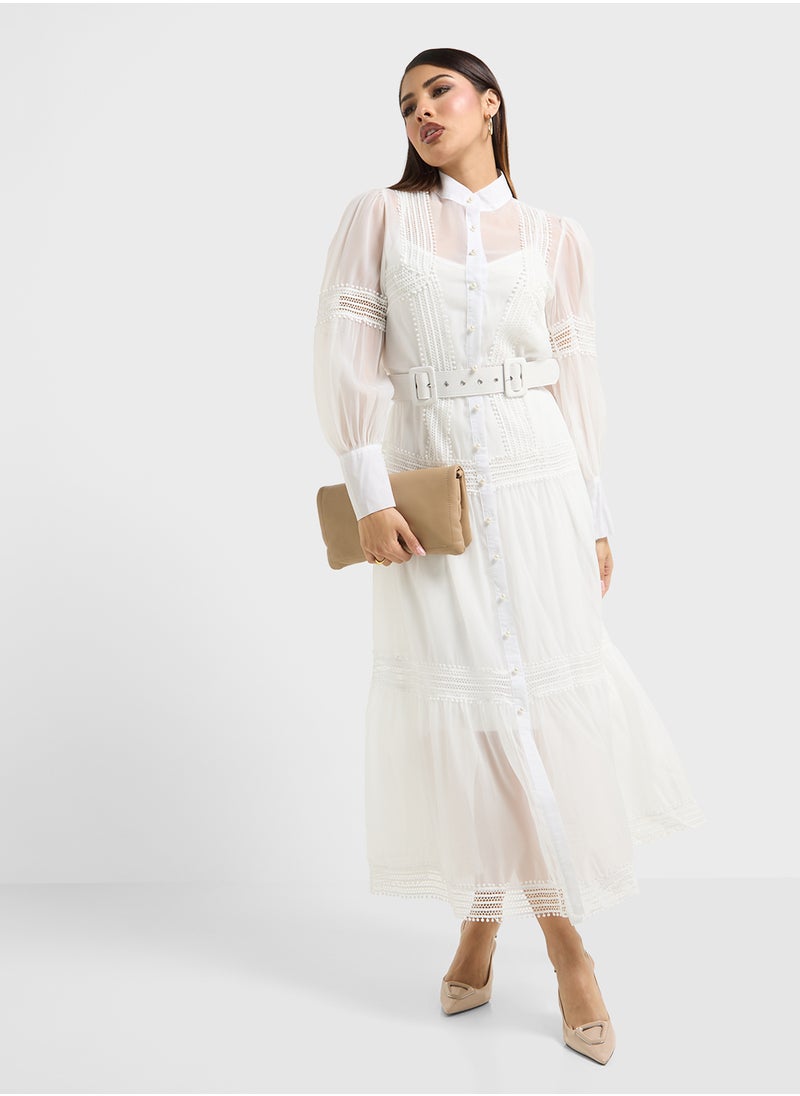Khizana - Sheer Dress With Lace Trim - Image 1