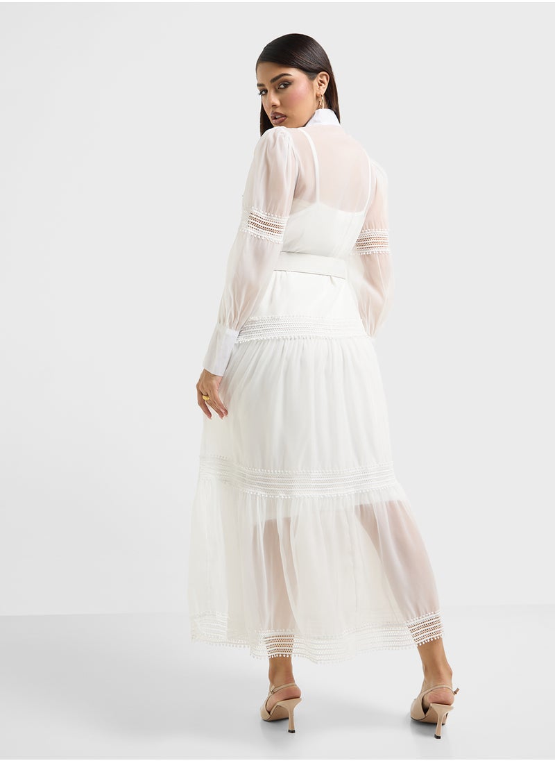Khizana - Sheer Dress With Lace Trim - Image 1