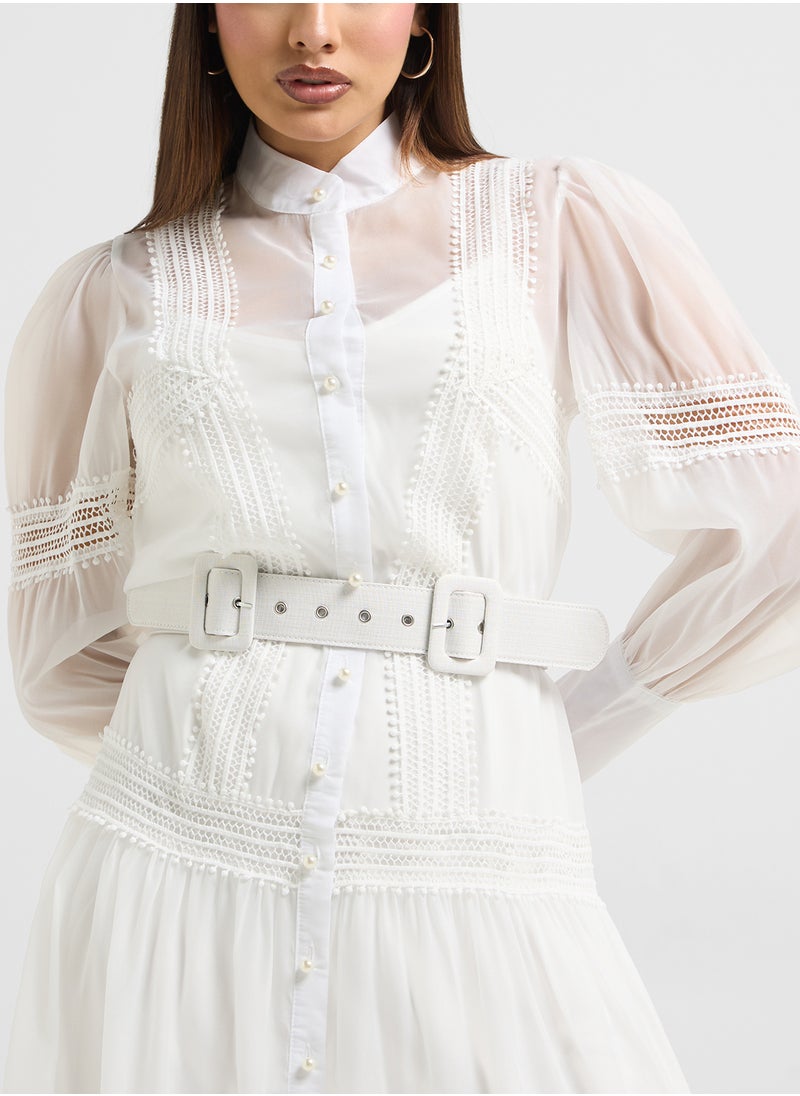 Khizana - Sheer Dress With Lace Trim - Image 1