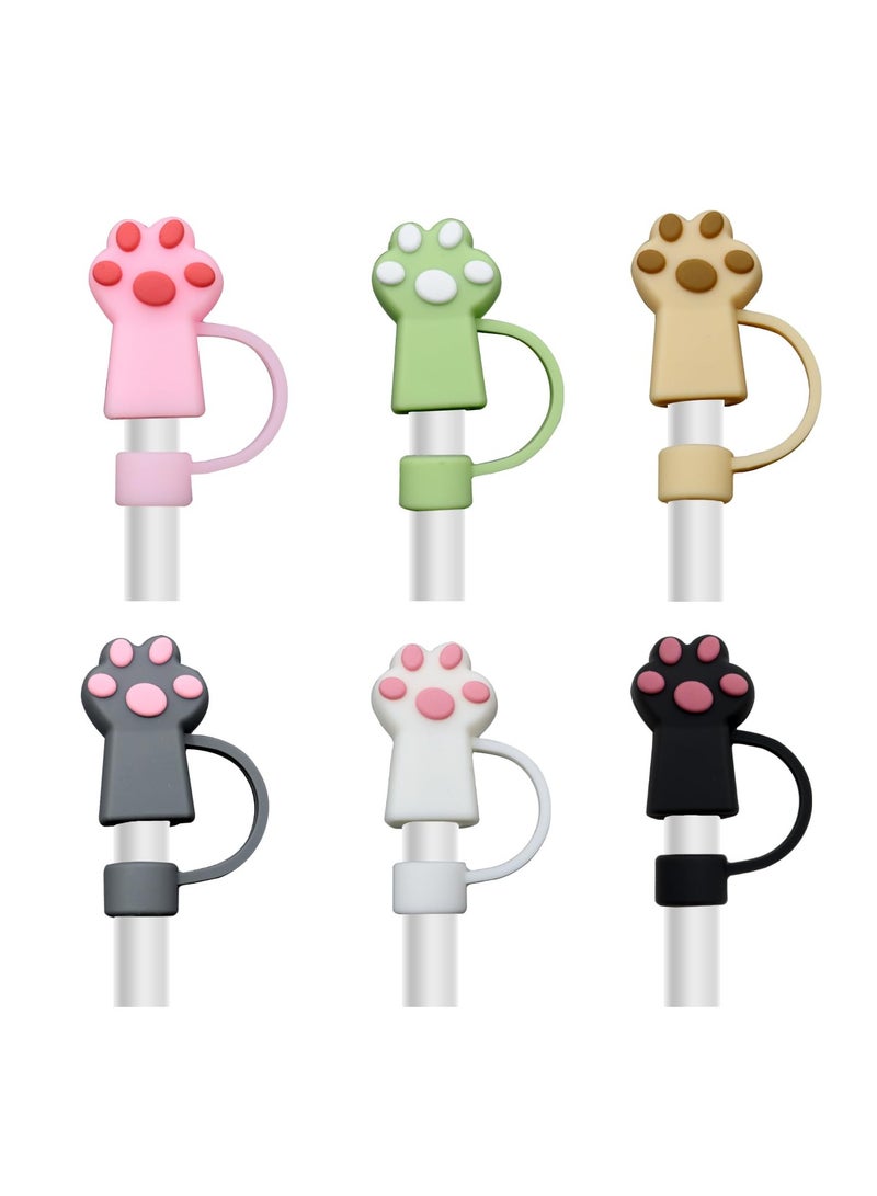 Excefore Straw Covers Cap Toppers, 6 Pcs Straw Cover for Stanley Cup, Silicone Straw Covers Cap Reusable Drinking Straw Topper Compatible, for Stanley Cups Accessories (0.4in, Cat Paw) - Image 1