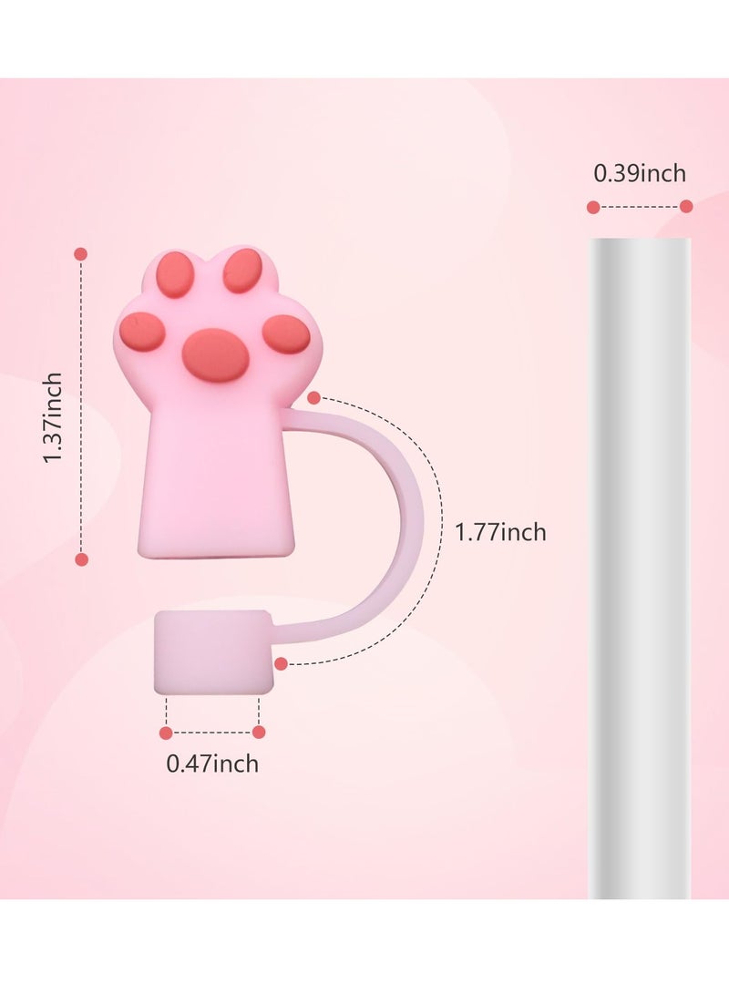 Excefore Straw Covers Cap Toppers, 6 Pcs Straw Cover for Stanley Cup, Silicone Straw Covers Cap Reusable Drinking Straw Topper Compatible, for Stanley Cups Accessories (0.4in, Cat Paw) - Image 2