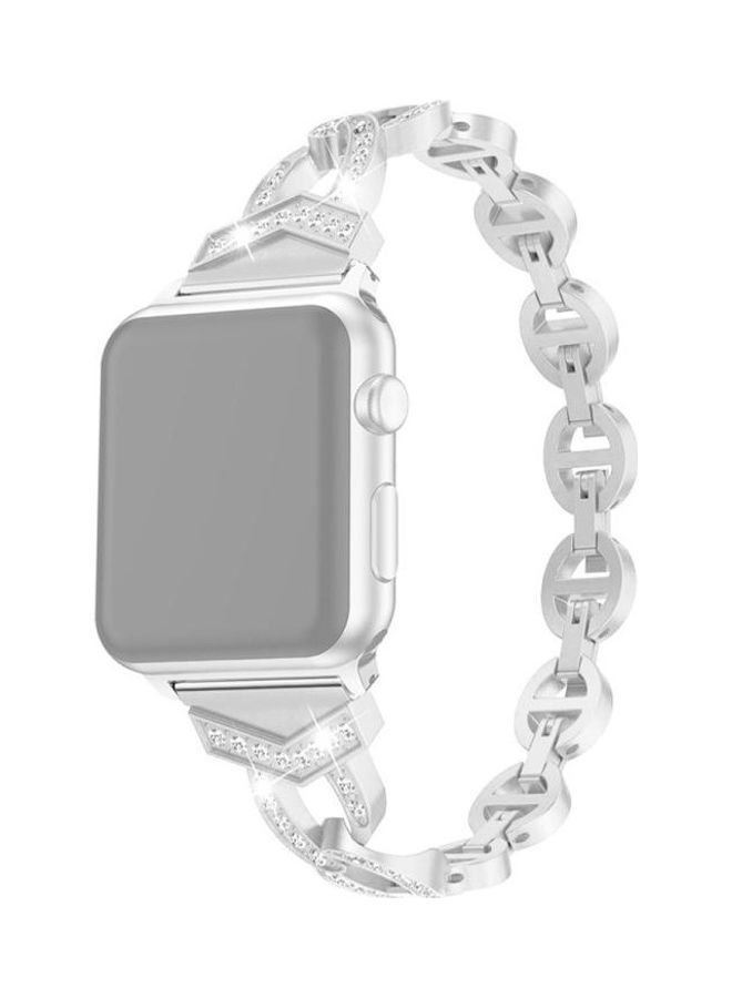 NIBEMINENT Diamond Stainless Steel Replacement Strap Watchband For Apple Watch Series 7/6/5/4/3/2/1/SE 45/44/42mm Silver - Image 1