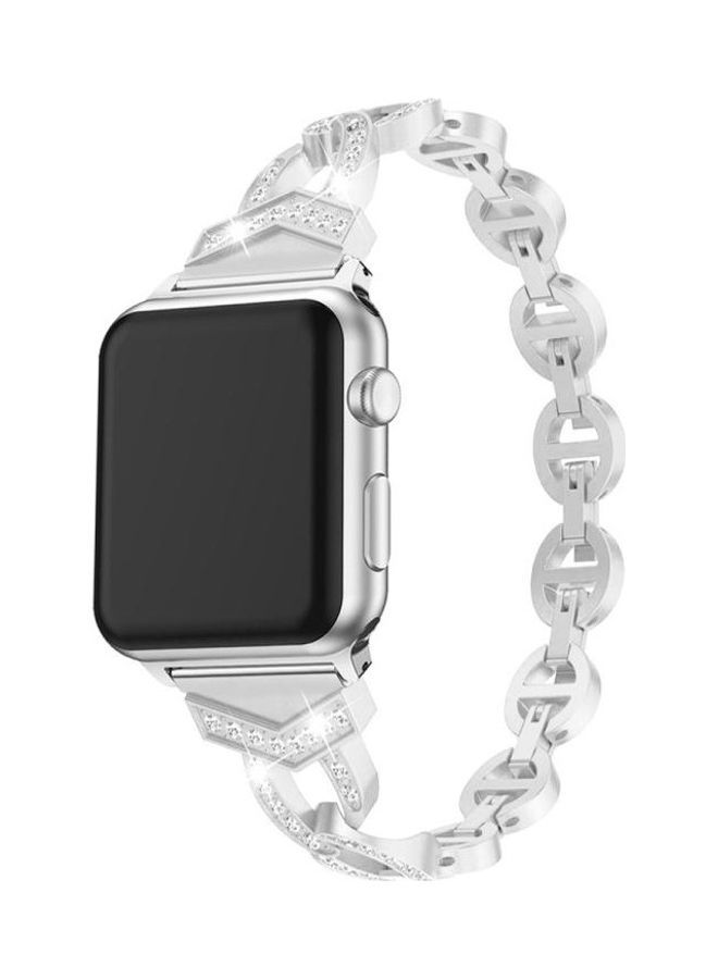 NIBEMINENT Diamond Stainless Steel Replacement Strap Watchband For Apple Watch Series 7/6/5/4/3/2/1/SE 45/44/42mm Silver - Image 3