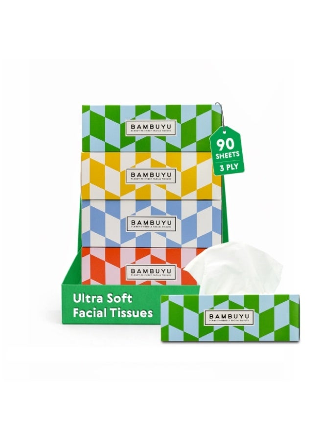 Bamboo Facial Tissue, 90 Sheets x 3 Ply - 4 Packs, China