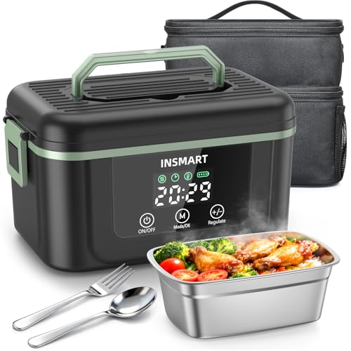 INSMART Cordless Electric Lunch Box for Adults, 1.5L Large Portable Heated Lunch Boxes with Smart Timer and 60W Rapid Uniform Heating, 304 Stainless Steel Lunch Box for Office, Travel, Car & Home Use - Image 1