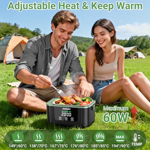 INSMART Cordless Electric Lunch Box for Adults, 1.5L Large Portable Heated Lunch Boxes with Smart Timer and 60W Rapid Uniform Heating, 304 Stainless Steel Lunch Box for Office, Travel, Car & Home Use - Image 3