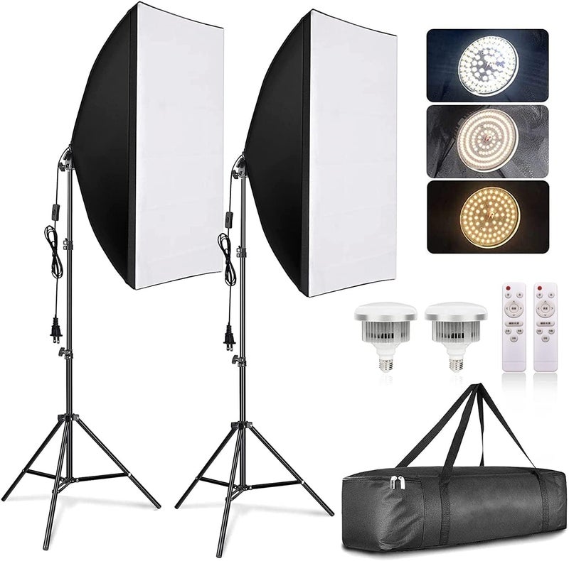 TDOO Softbox Photography Lighting Kit, Professional Photo Studio Lighting with 2x20x27.5in Soft Box | 2X 380W 3000-7000K E27 LED Bulb,Continuous Lighting Kit for Video Recording, Portraits Shooting - Image 1