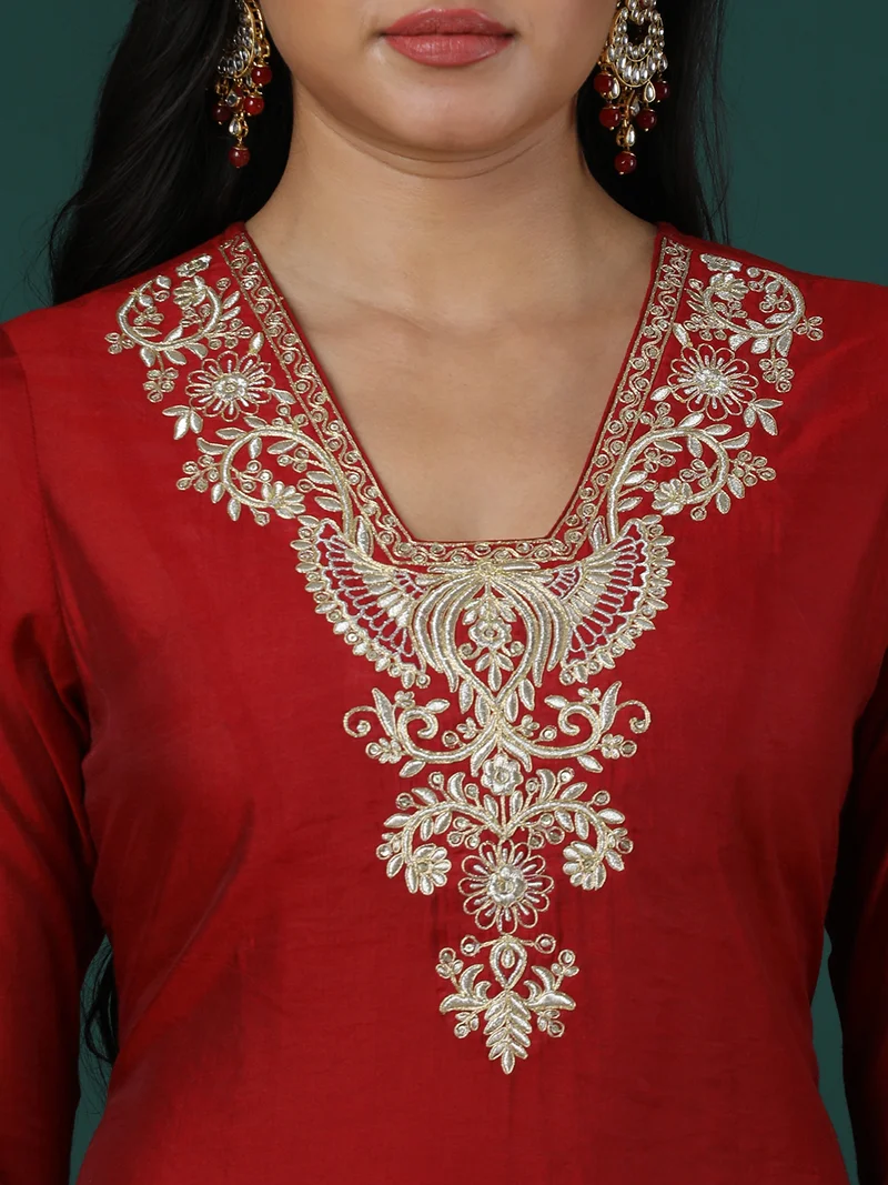 globus Women Floral Yoke Design Regular Kurta With Trousers