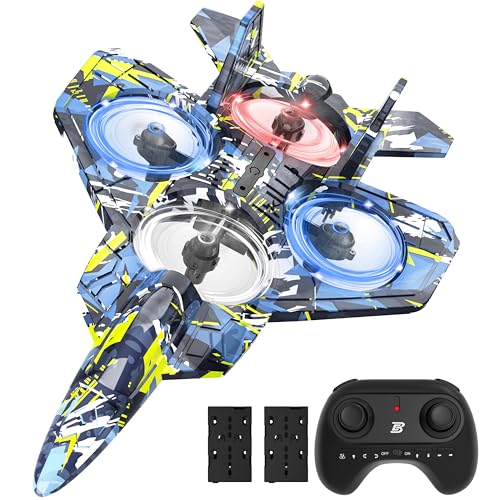 BEZGAR RC Plane Foam Remote Control Airplane Drone for Kids RC Aircraft for Boys and Girls Fighter Jet Helicopter with LED Lights Altitude Hold 360 Flip Stunt Rotation Toy Airplane Blue - Image 1