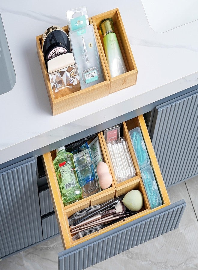 Fabsome Drawer Organizer, Set of 9 Bamboo Wood Kitchen Makeup Desk Junk Tea Drawer Storage Boxes Bins for Cutlery Silverware Utensils Flatware, Small Wooden Container Tray for Bathroom, Office - Image 3