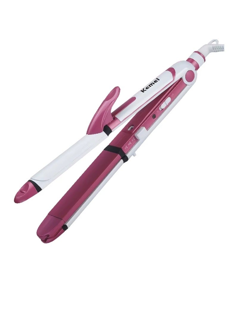 Kemei 2-in-1 Hair Straightener & Curler – Professional Styling Tool with Ceramic Plates Multicolour - Image 1