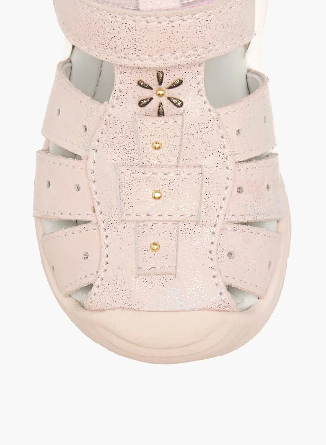 Barefeet Girls Cut-Out Detail Sandals with Hook and Loop Closure