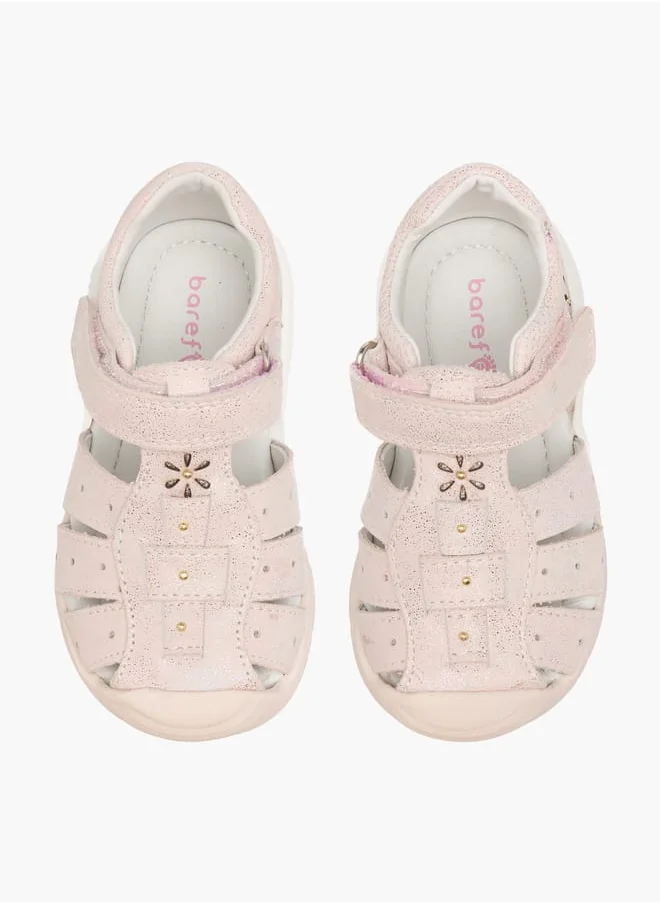 Barefeet Girls Cut-Out Detail Sandals with Hook and Loop Closure