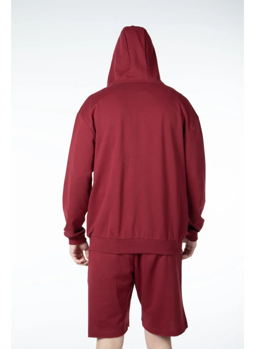 Defy'S Men's Hooded Zippered Oversize Sweatshirt Claret Red