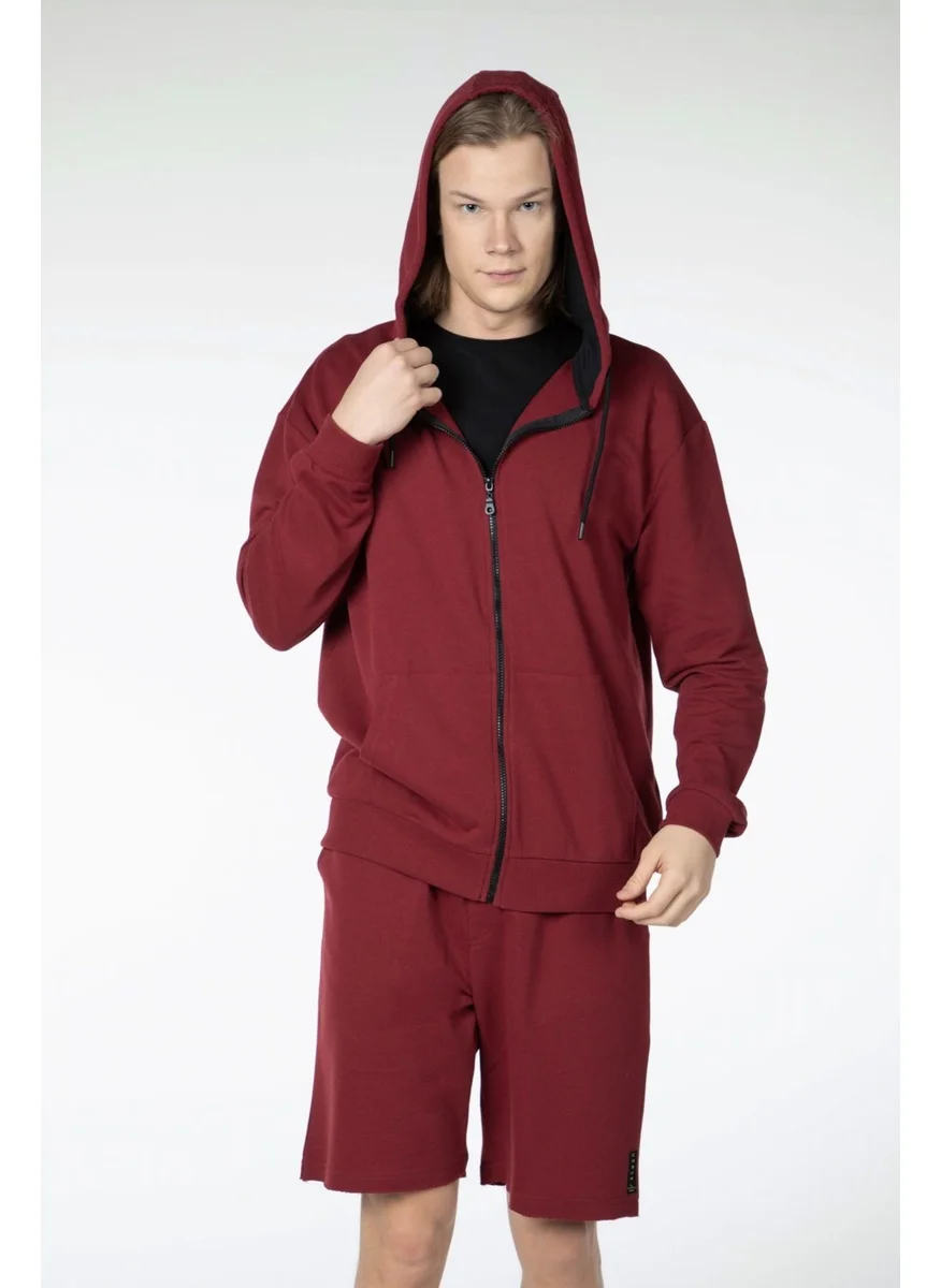 Defy'S Men's Hooded Zippered Oversize Sweatshirt Claret Red