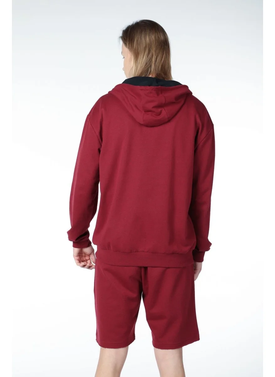 Defy'S Men's Hooded Zippered Oversize Sweatshirt Claret Red