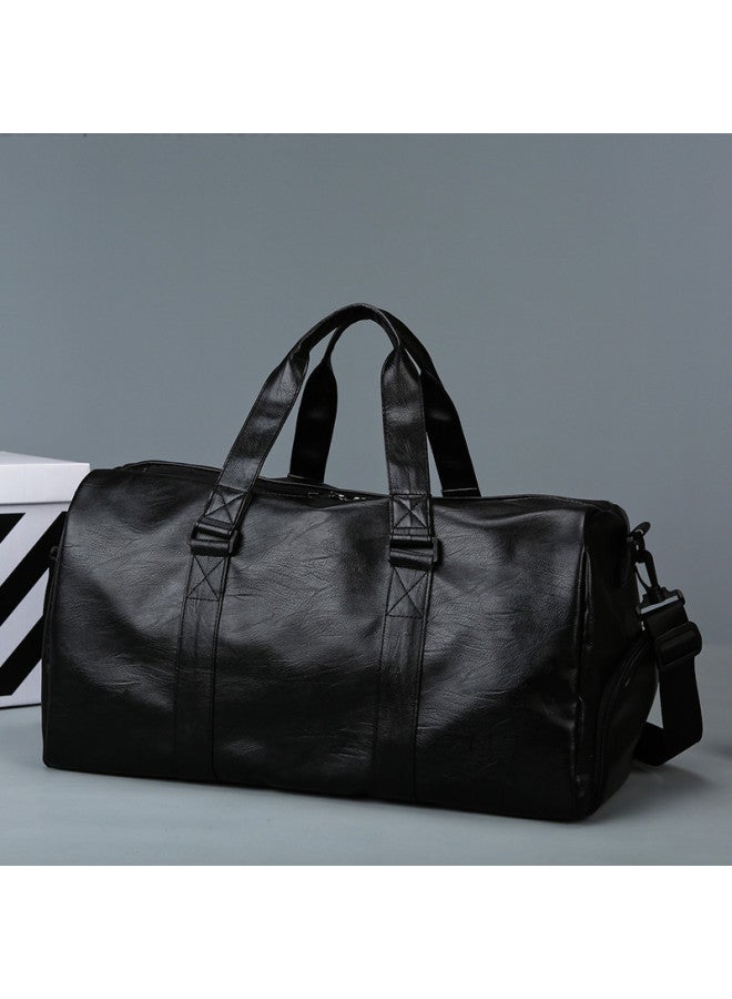 Travel Bag Men's And Women's Large Capacity Shoulder Backpack Travel Handbag Texted Soft Leather Duffel Bag Sports Fitness Bag-Color:Pu Travel Bag Matte Black - Image 2