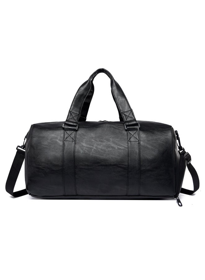 Travel Bag Men's And Women's Large Capacity Shoulder Backpack Travel Handbag Texted Soft Leather Duffel Bag Sports Fitness Bag-Color:Pu Travel Bag Matte Black - Image 1