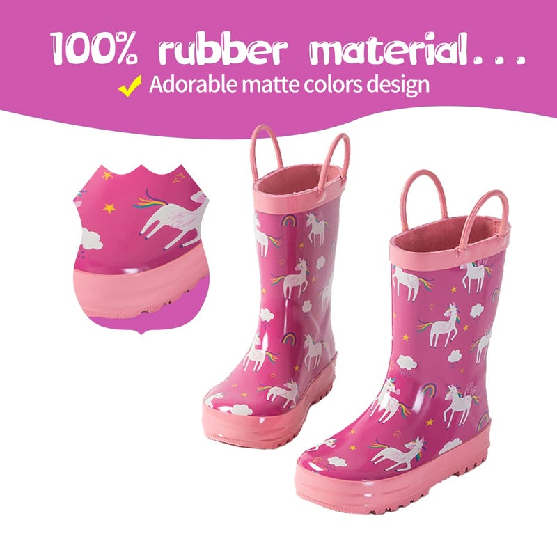 Hbxooxts Rain Boots with Easy-On Handles in Fun Patterns for Toddlers and Kids waterproof Rubber Kids Rain Boots for Girls and Boysï¼ˆ5 Toddlerï¼‰ - Image 5
