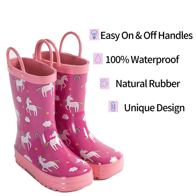 Hbxooxts Rain Boots with Easy-On Handles in Fun Patterns for Toddlers and Kids waterproof Rubber Kids Rain Boots for Girls and Boysï¼ˆ5 Toddlerï¼‰ - Image 4