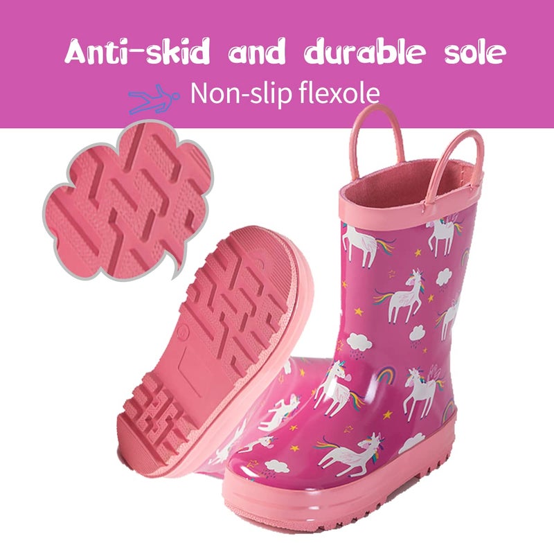 Hbxooxts Rain Boots with Easy-On Handles in Fun Patterns for Toddlers and Kids waterproof Rubber Kids Rain Boots for Girls and Boysï¼ˆ5 Toddlerï¼‰ - Image 3