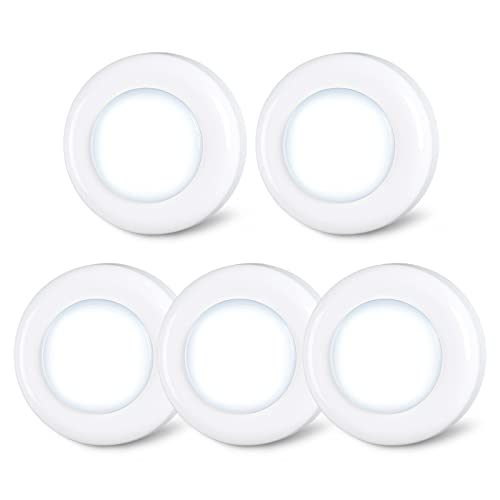 STAR-SPANGLED Push Tap Light, 2.8” Mini Night Touch LED Puck Lamp, Portable Under Cabinet Lighting AAA Battery Operated Powered, DIY Stick On Lights for Closet, Counter, Kitchen, Cool White, 5 Pack - Image 1