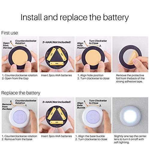 STAR-SPANGLED Push Tap Light, 2.8” Mini Night Touch LED Puck Lamp, Portable Under Cabinet Lighting AAA Battery Operated Powered, DIY Stick On Lights for Closet, Counter, Kitchen, Cool White, 5 Pack - Image 5