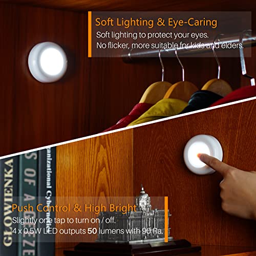 STAR-SPANGLED Push Tap Light, 2.8” Mini Night Touch LED Puck Lamp, Portable Under Cabinet Lighting AAA Battery Operated Powered, DIY Stick On Lights for Closet, Counter, Kitchen, Cool White, 5 Pack - Image 2