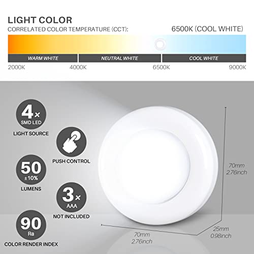 STAR-SPANGLED Push Tap Light, 2.8” Mini Night Touch LED Puck Lamp, Portable Under Cabinet Lighting AAA Battery Operated Powered, DIY Stick On Lights for Closet, Counter, Kitchen, Cool White, 5 Pack - Image 3