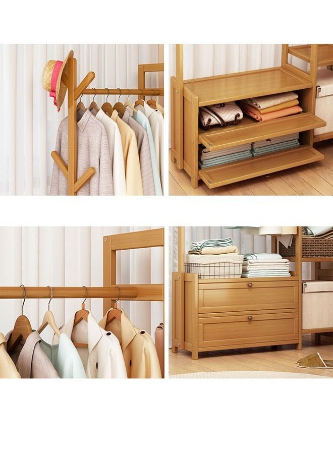 NKX - Heavy Duty Wooden Indoor Bedroom Clothes Coat Stand with Top Rod and Lower Storage Shelf Coat Rack with 5 layers Racks - Image 1