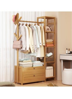 Heavy Duty Wooden Indoor Bedroom Clothes Coat Stand with Top Rod and Lower Storage Shelf Coat Rack with 5 layers Racks