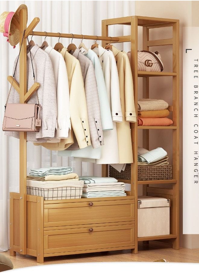 NKX - Heavy Duty Wooden Indoor Bedroom Clothes Coat Stand with Top Rod and Lower Storage Shelf Coat Rack with 5 layers Racks - Image 1