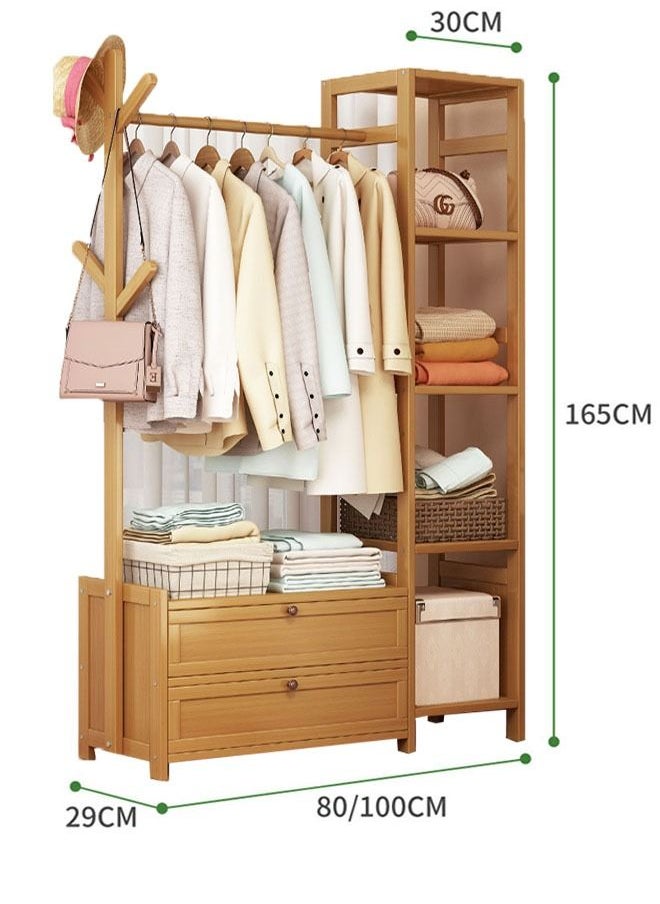NKX - Heavy Duty Wooden Indoor Bedroom Clothes Coat Stand with Top Rod and Lower Storage Shelf Coat Rack with 5 layers Racks - Image 1