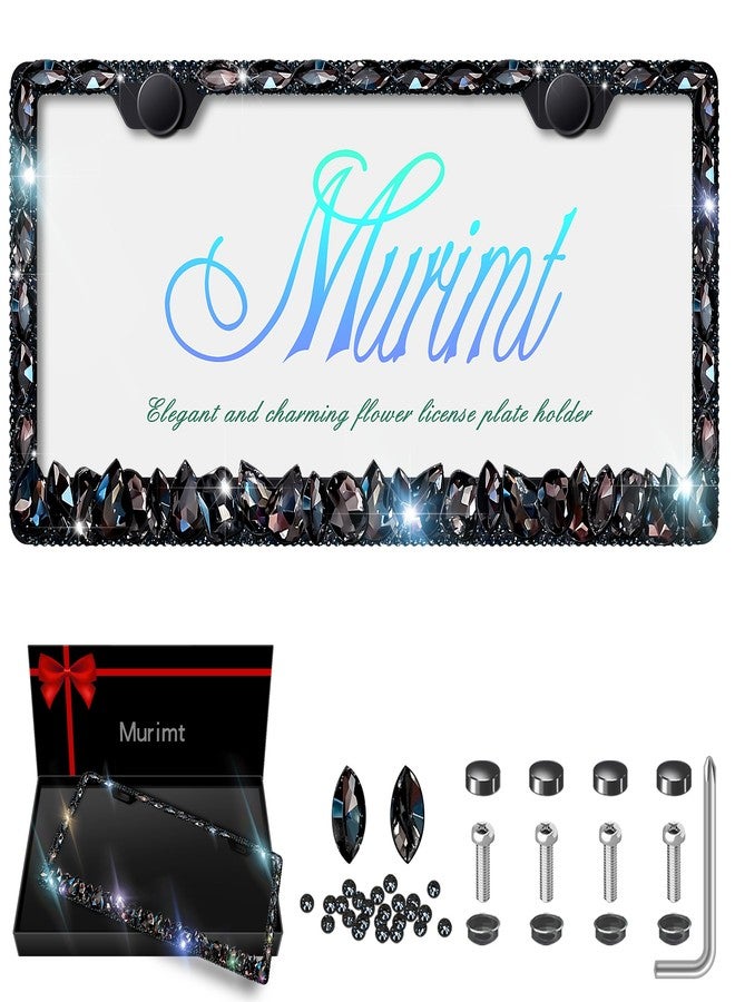 Murimt Rhinestone License Plate Frames 2 Pack Sparkly Glitter Bedazzled License Plate Frame Bling License Plate Holder Cover - High End Gift Box Packaging Bling Car Accessories for Women - Image 1